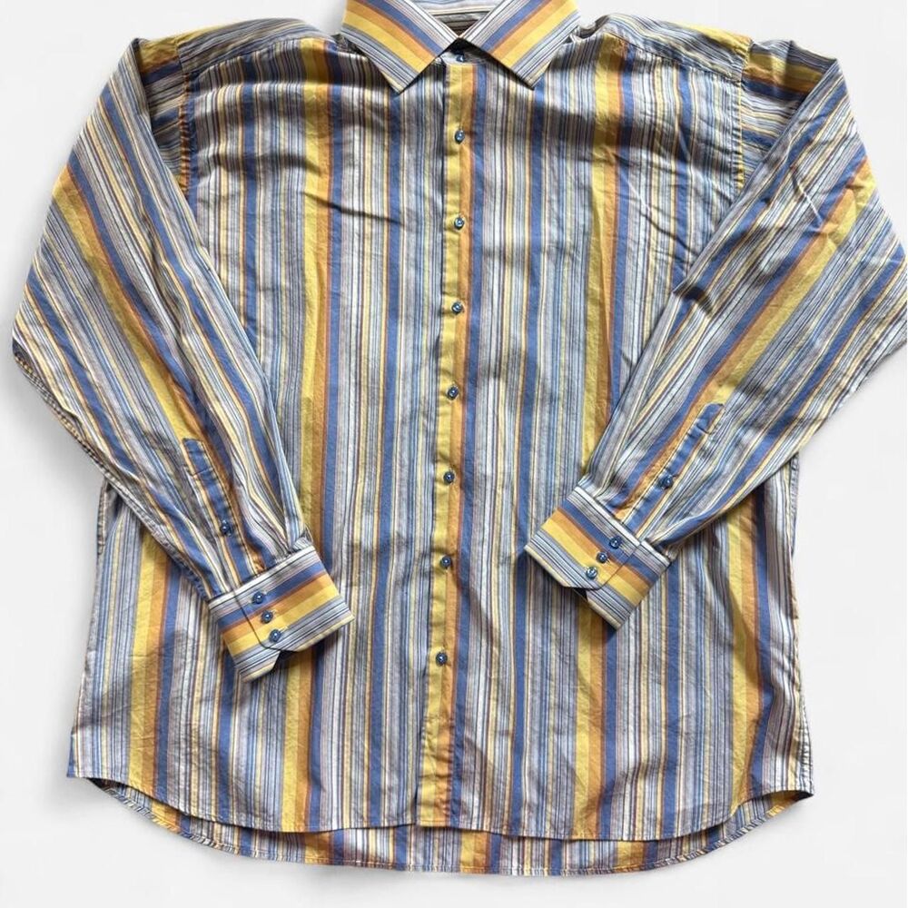 Coogi Luxe button-up shirt striped 4XL blue yellow white
